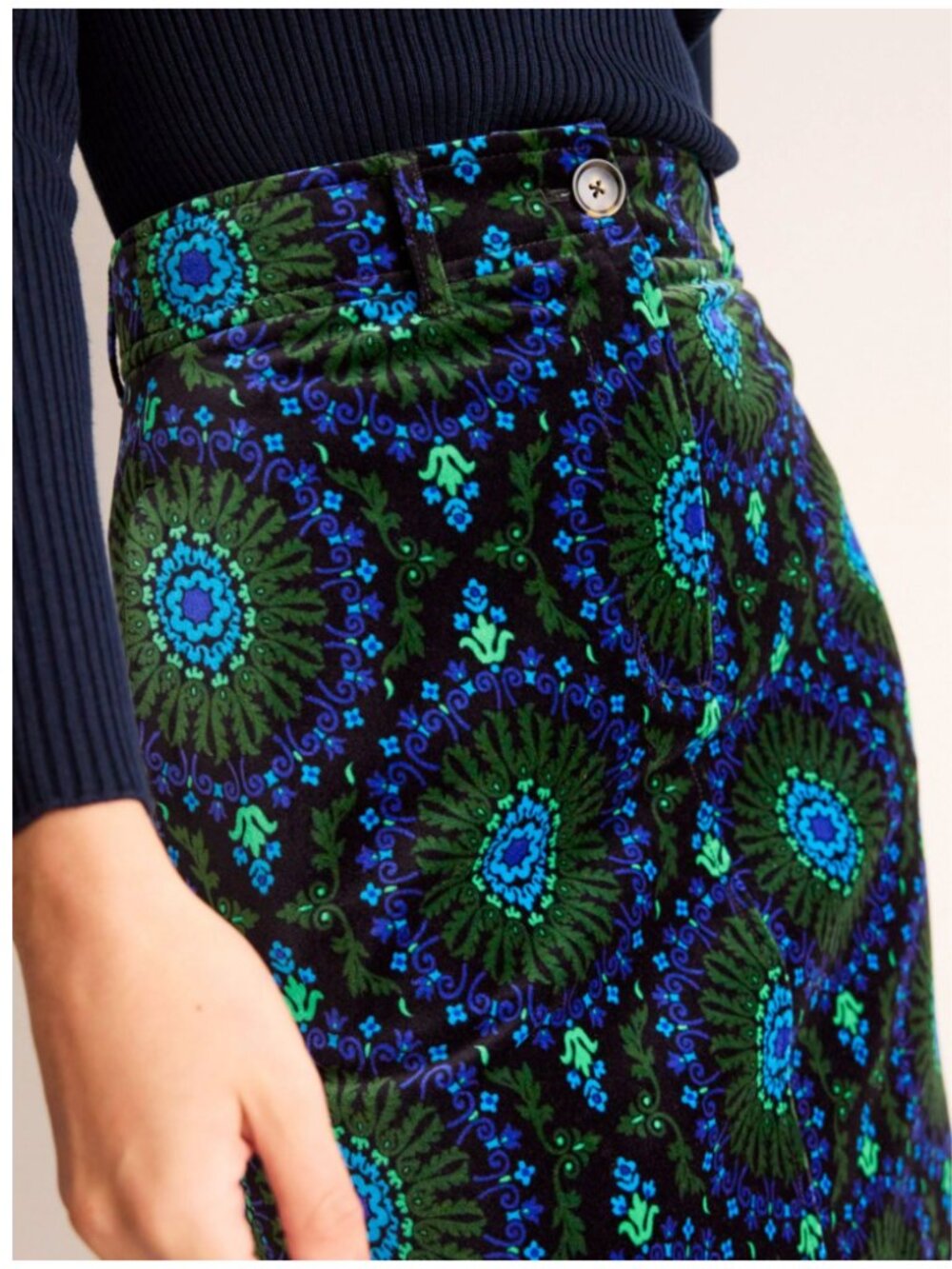 NWT Boden Margot Velvet Midi Skirt Women's 4 R Blue Green Black - Picture 3 of 13